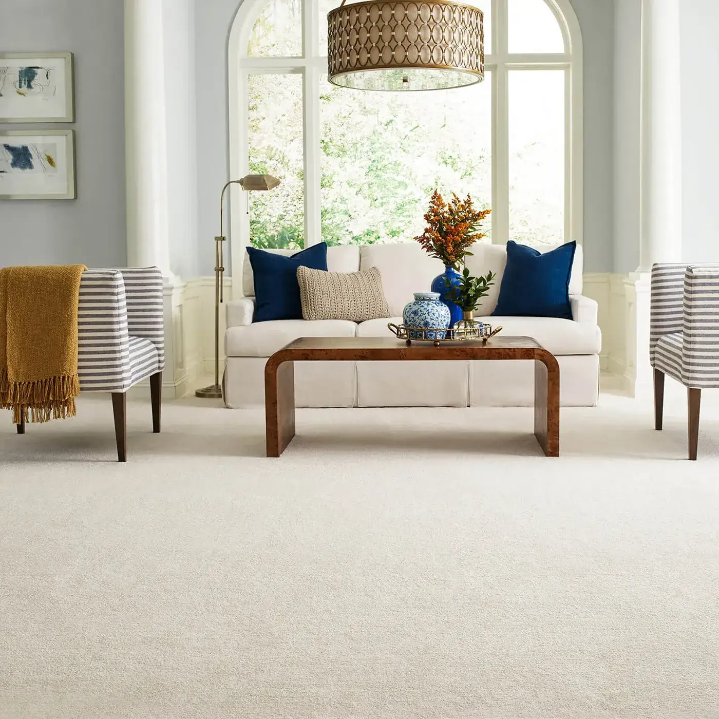 FindYourComfortNovelSolid-EA816-00153-ChampagneToast-H Carpet in living room | Johnston Paint