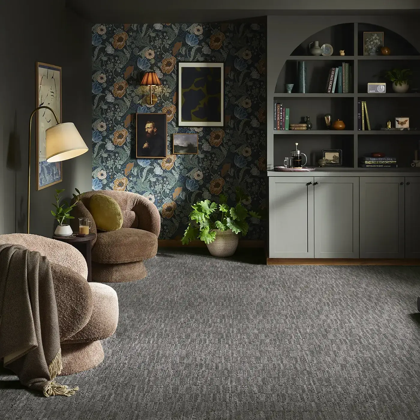 ZZ319_00537_Main Dark gray Shaw Floors carpet in sitting room | Johnston Paint & Decorating